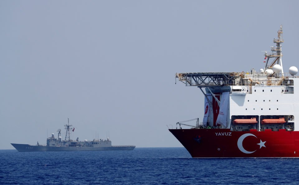 File photo: Turkish drilling vessel Yavuz is escorted by Turkish Navy frigates in the eastern Mediterranean